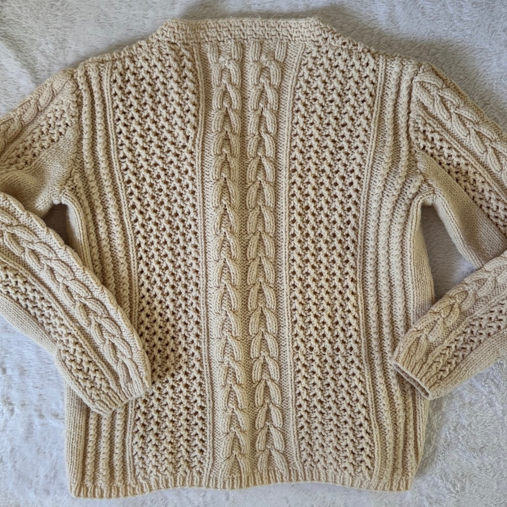 Vintage hand knit acrylic fisherman‎ Irish sweater leather buttons EVC size M/L - Picture 3 of 8